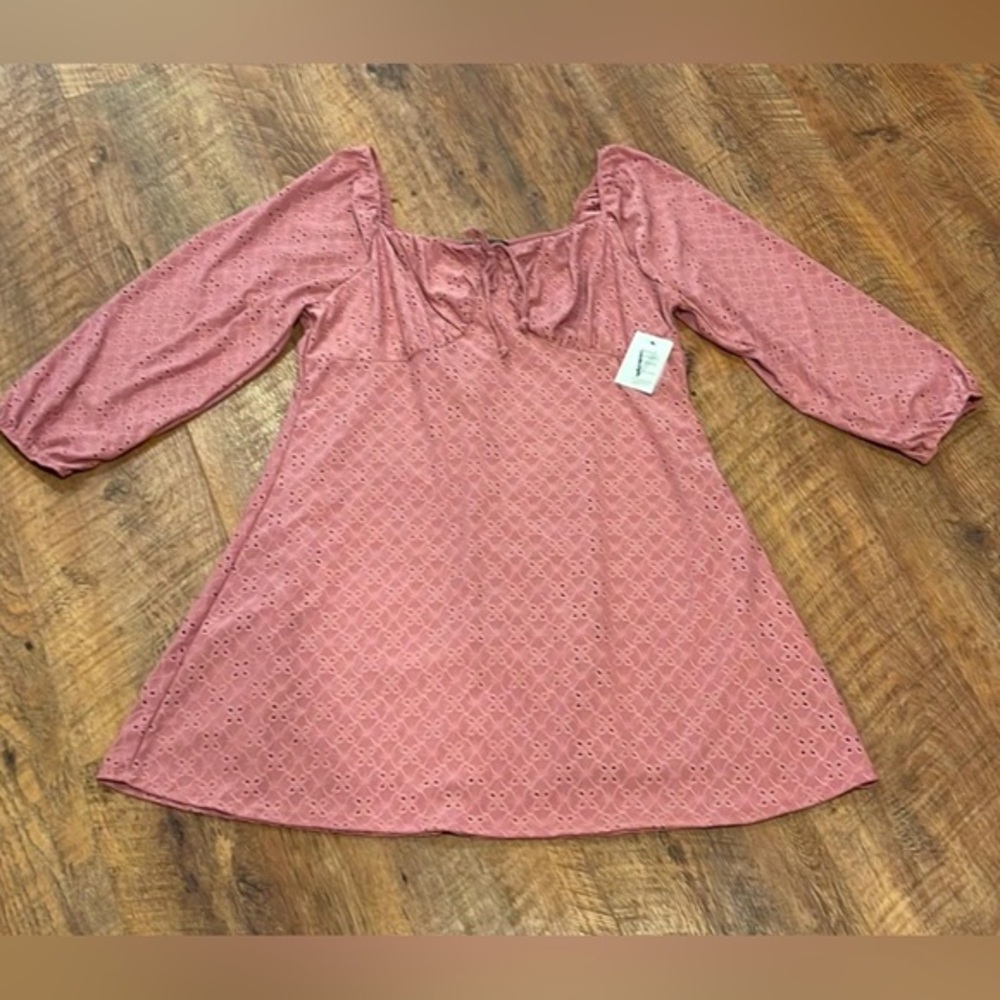 1417 VIBE Sportswear Eyelet Mauve Dress 2X NWT Square Neckline Lined